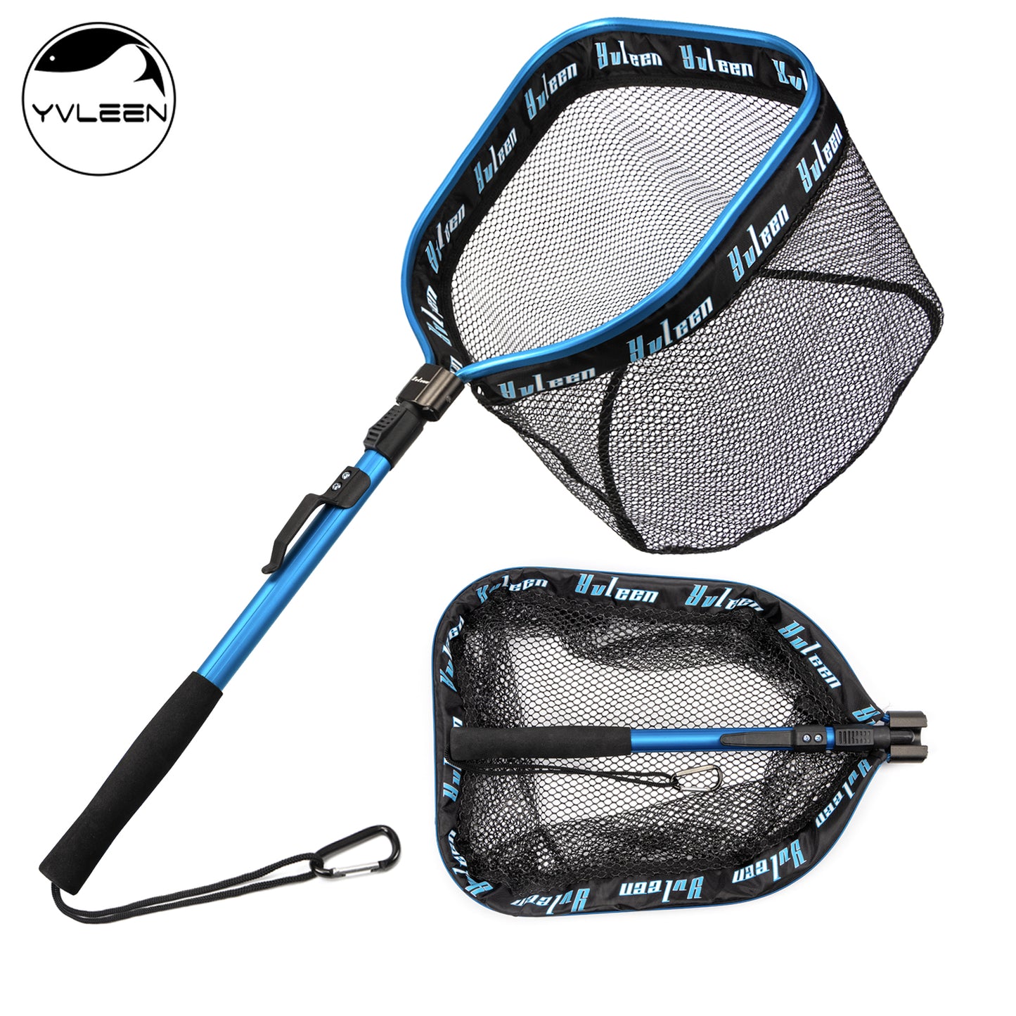 YVLEEN Professional Fishing Landing Net - Rubber Coated, Foldable & Floating Design for Bass, Trout, Salmon & Steelhead