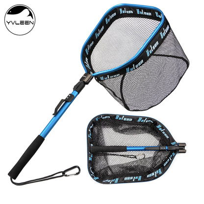 YVLEEN Professional Fishing Landing Net - Rubber Coated, Foldable & Floating Design for Bass, Trout, Salmon & Steelhead