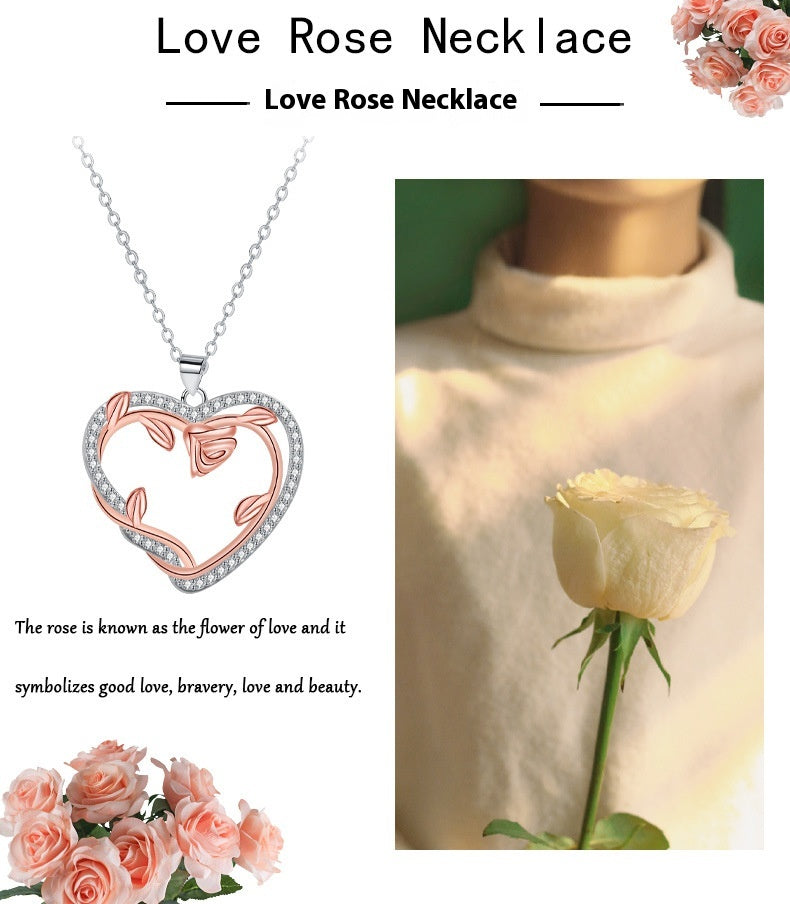 Vintage Necklace Female With Hearts Rose Clavicle Chain Valentine's Day Gift