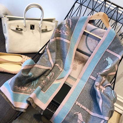 Cashmere-like Fleece Scarf Little Plaid Double-sided Color-block Versatile Shawl