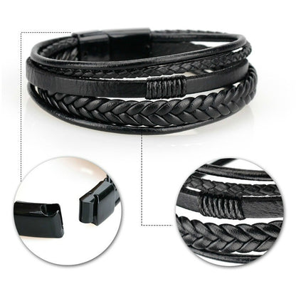 1pc Men's Hand-Woven Multi-Layer Leather Bracelet with Buckle Closure - Stylish Faux Leather Cuff, Durable & Versatile Accessory for Casual or Formal Wear