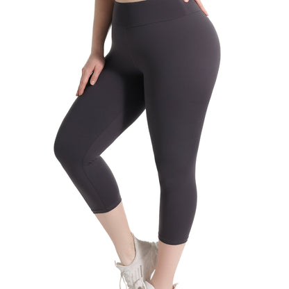 Women'S Plus Size Capri Leggings, High Waist Tummy Control, 4X Stretch, Pocket Detail, Solid Black, Knit Fabric, Polyester 92%, Spandex 8%, 210g/m², All Season Skinny Yoga Pants