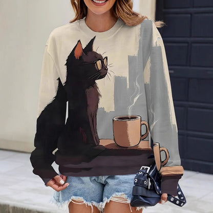 Crew-neck Top With 3D Animal All-over Print Faux-fleece Hoodie