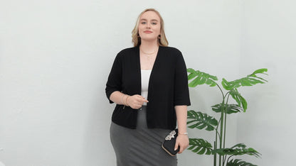 Plus Size Chic Rib-Knit Cardigan - Elegant, Durable & Stretch Fabric for Spring/Summer Comfort
