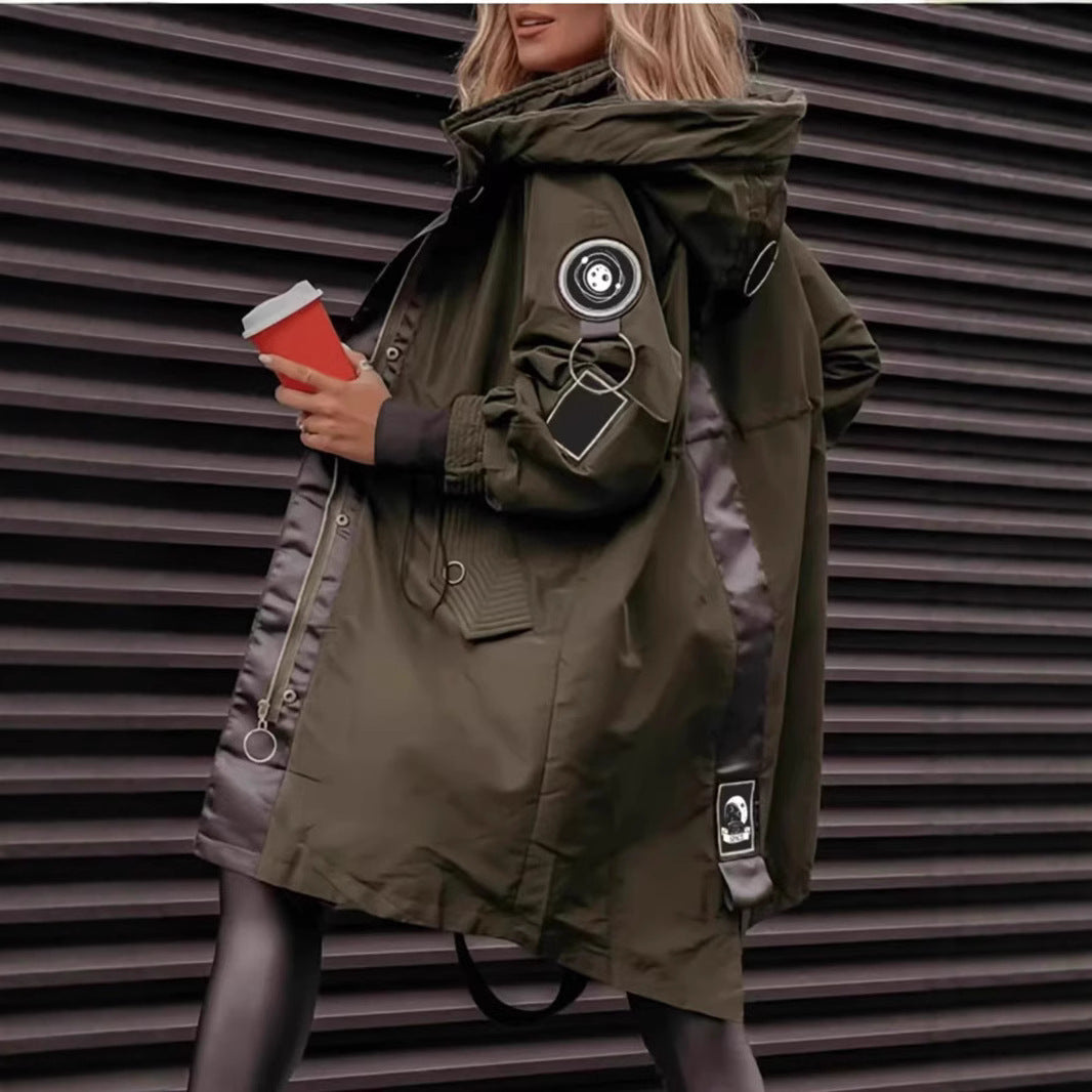 Women's Mid-Length Casual Anorak Coat - Army Green Windbreaker Jacket