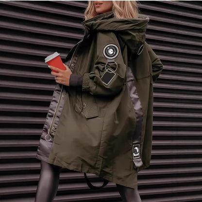 Women's Mid-Length Casual Anorak Coat - Army Green Windbreaker Jacket
