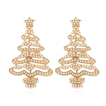 Hollow Out Christmas Tree Earrings With Diamonds