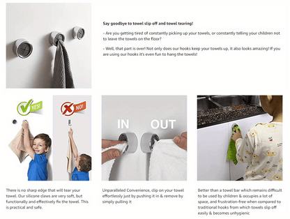 1/3pcs Fashion Style Self-Adhesive Wall Mount Towel Hooks, Plastic Easy Install No-Drill Kitchen & Bathroom Towel Holder for Home, Cabinet, Garage