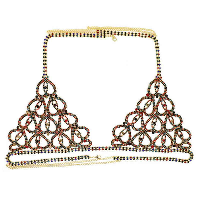 Sexy Bikini With Heart-shaped Rhinestone Claw Chain On Body Chain