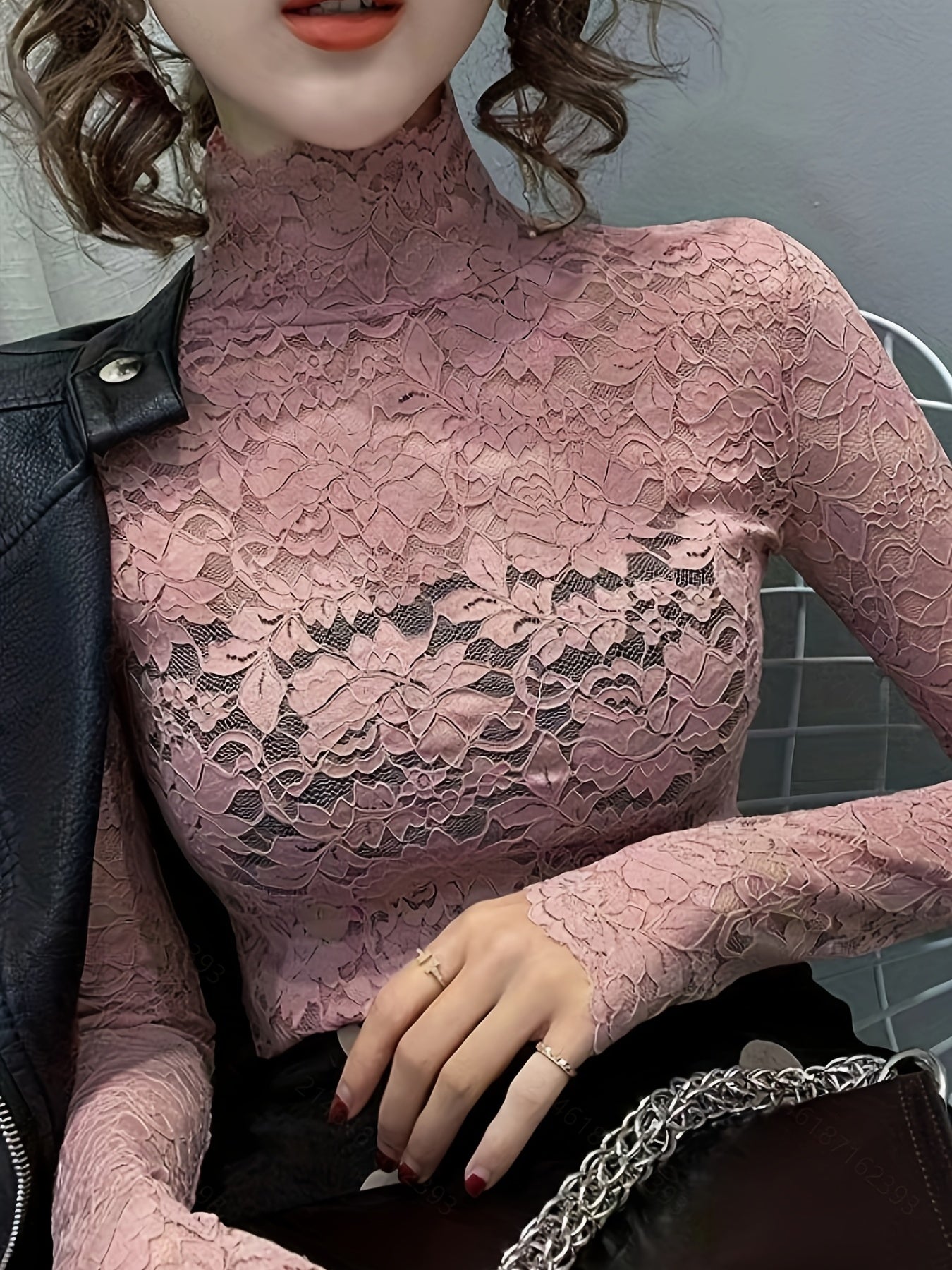 Slim Sexy Long Sleeve Lace Mock Neck Top - Women's Spring & Fall Clothing