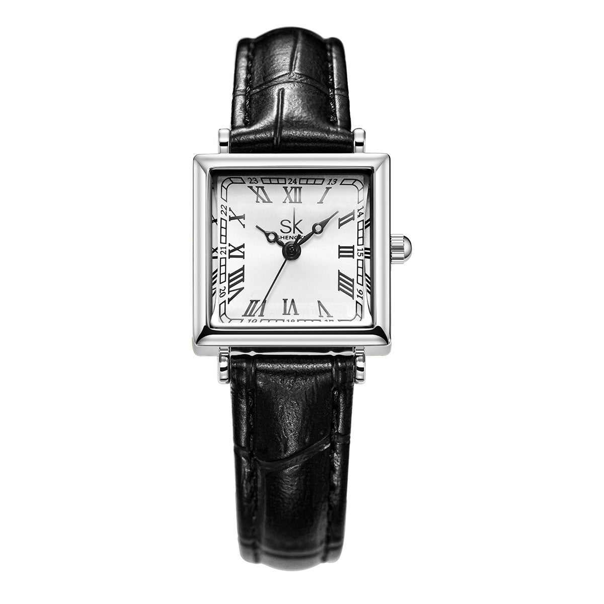 Women's Watch With A Retro-style Small Square Face And Leather Strap