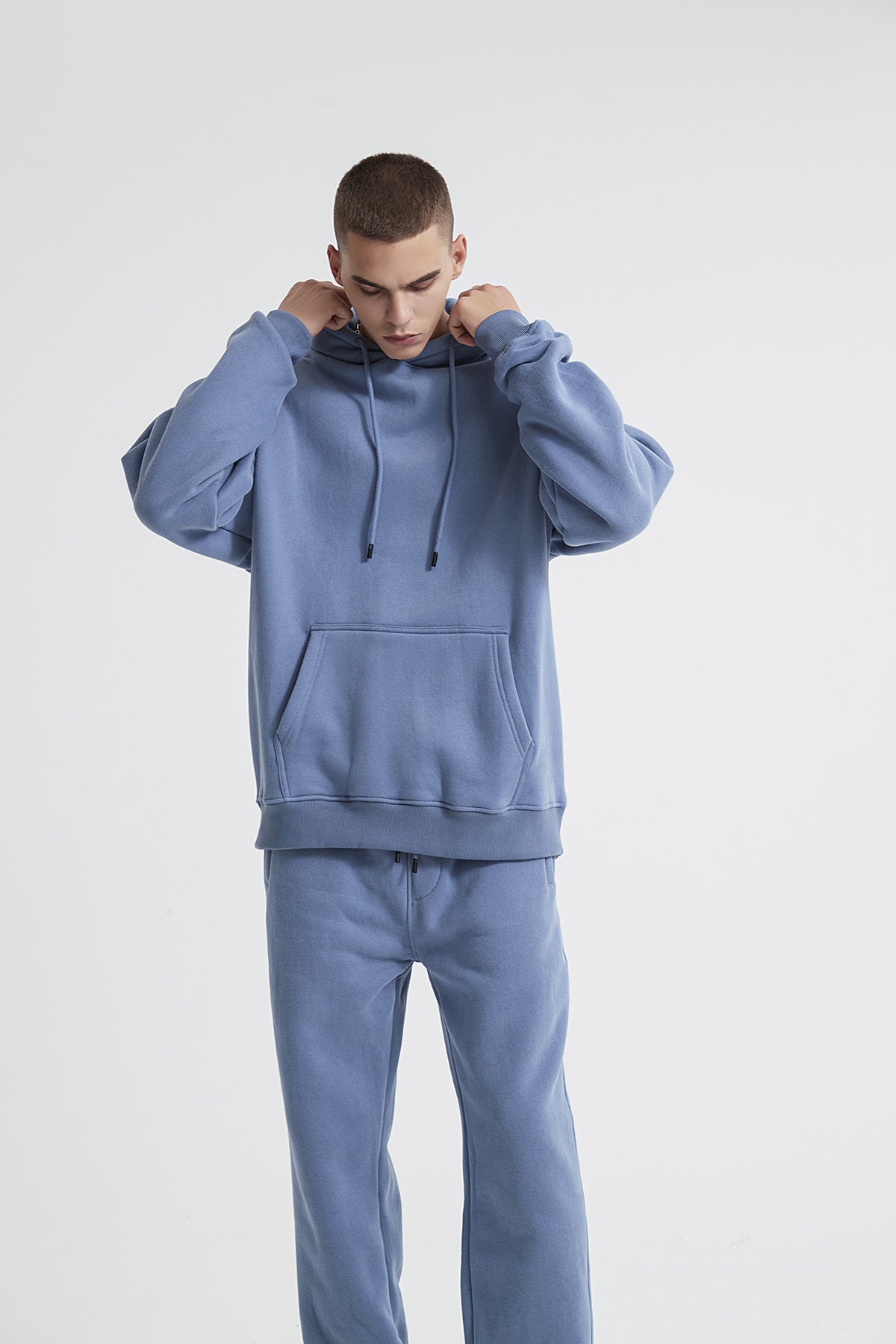 Herren-Kapuzenpullover in Himmelblau, lässiges Sweatshirt aus Polyester und Baumwolle, Oversized