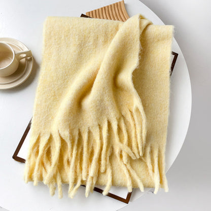 Mellard Merino Wool Korean-Style Relaxed-Feel Solid-Color Brushed Warm Scarf For Women