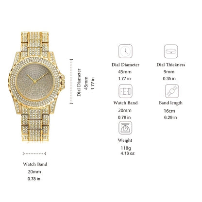 1pc Rhinestone Decor Quartz Watch Luxury Hiphop Analog Wristwatch & 1pc Bracelet, Gift For Xmas Valentine's Day