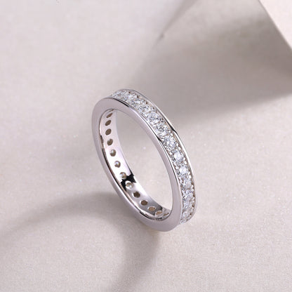 Trajectory - Set With Top-quality Moissanite S925 Silver And Platinum-plated Diamond Wedding Ring, The Ring Can Be Tested With A Diamond Pen In Gold And Rose Gold