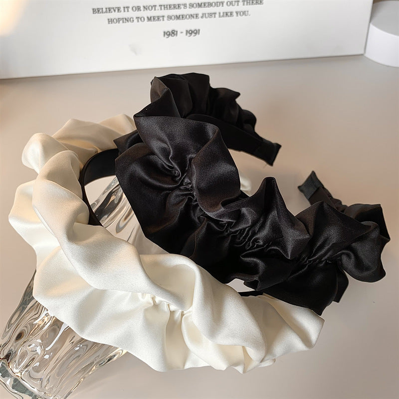 Black Large Intestine High-grade Satin Pleated Headband