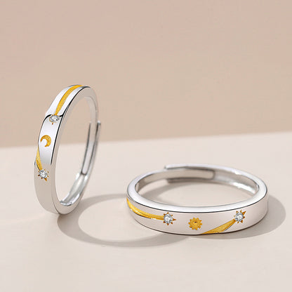 Sun Moon Stars Couple Ring 925 Silver Literary Niche Sterling Silver Ring Valentine's Day Gift