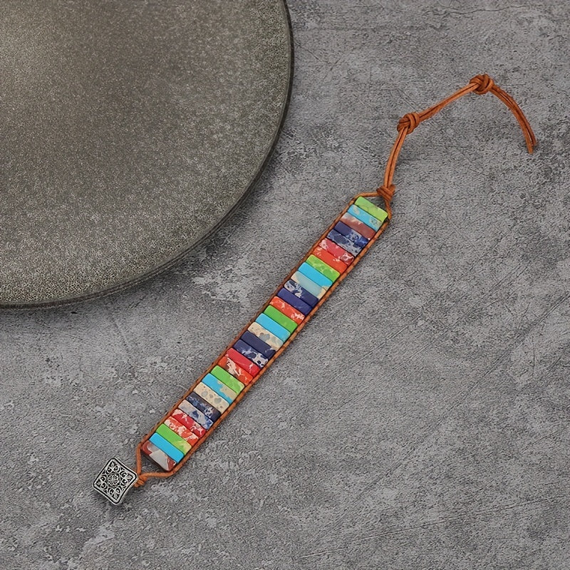 1pc Bohemian Trend Rectangular Cylindrical Colorful Woven Stone Bracelet for Men Jewelry