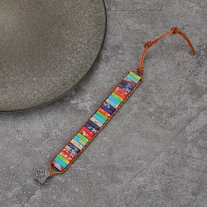 1pc Bohemian Trend Rectangular Cylindrical Colorful Woven Stone Bracelet for Men Jewelry