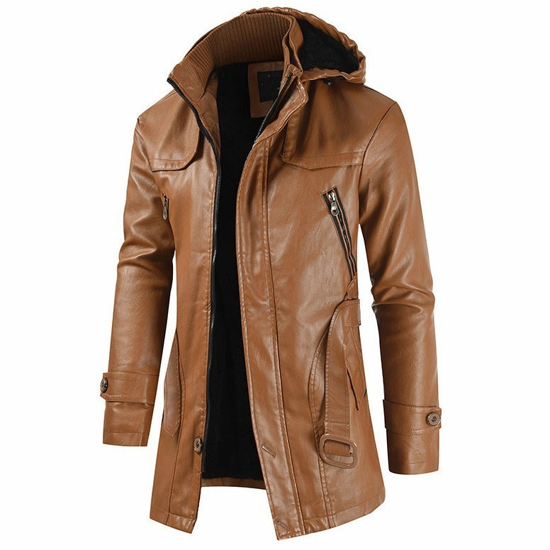 New Plus Size Men's Mid-length Leather Coat