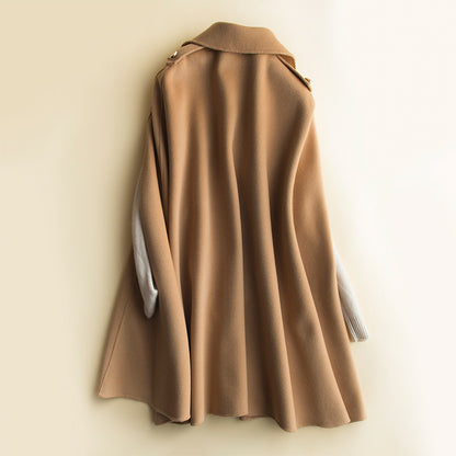 Hepburn Style Reversible Cashmere Coat Women's Mid-length British Classic Style Cape Woolen Coat