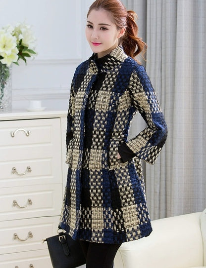Woolen New Slim-fit Mid-length 34 Sleeve Stand Collar Thick Flower Woolen Coat