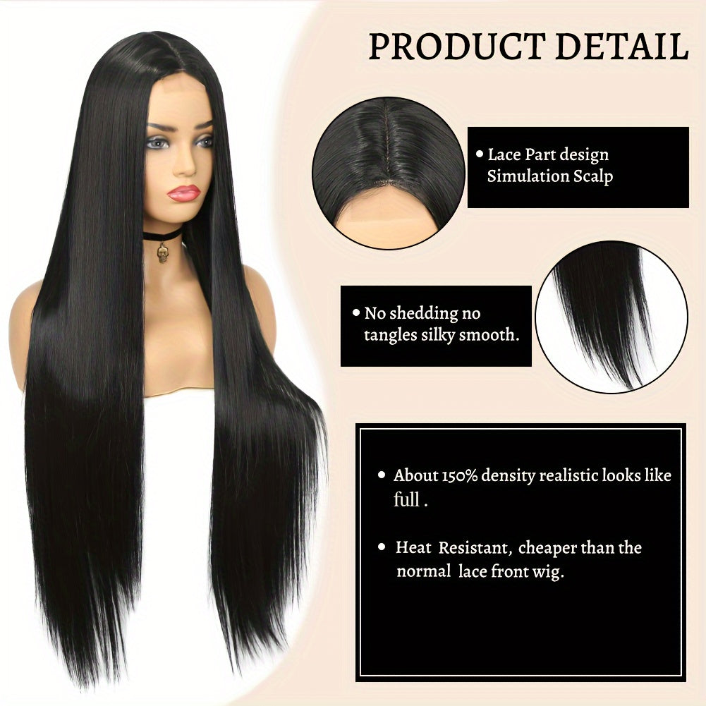 Elegant 26-Inch Black to Blonde Gradient Lace Front Wig - Long Straight Synthetic Hair with Natural Look, Heat Resistant, Ideal for Daily Wear & Cosplay