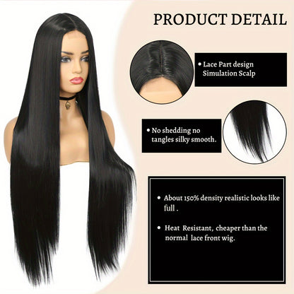 Elegant 26-Inch Black to Blonde Gradient Lace Front Wig - Long Straight Synthetic Hair with Natural Look, Heat Resistant, Ideal for Daily Wear & Cosplay