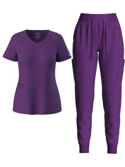 Premium Medical Scrubs Set - V-Neck Top & Drawstring Pants | Professional Healthcare Uniform for Women