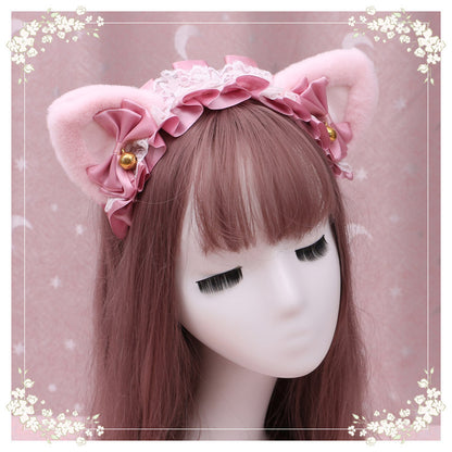 A lovely japanese Lolita hairdress, Catwoman Plush Lolita headdress, lace cat ear hair band