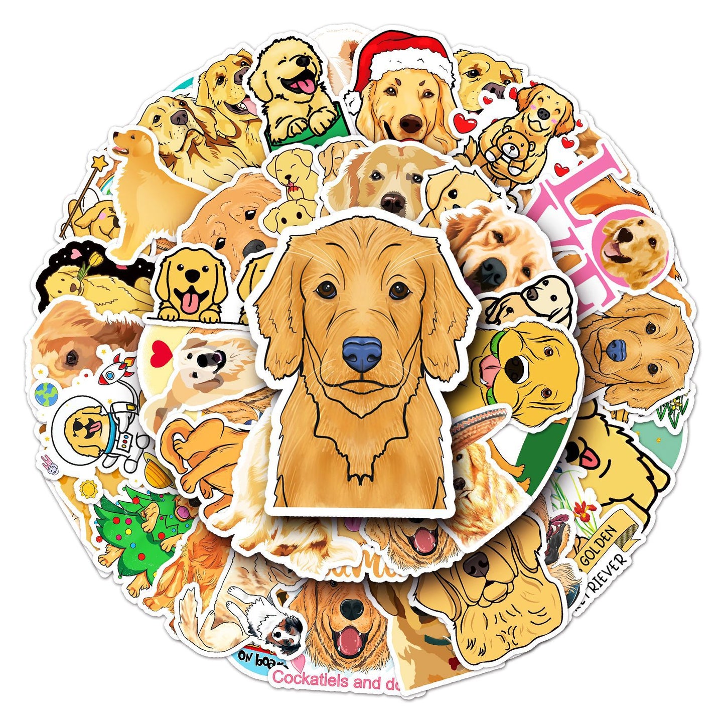 50 Sheets Waterproof Golden Retriever Graffiti Personalized Cartoon Animal DIY Stickers