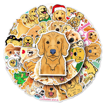 50 Sheets Waterproof Golden Retriever Graffiti Personalized Cartoon Animal DIY Stickers
