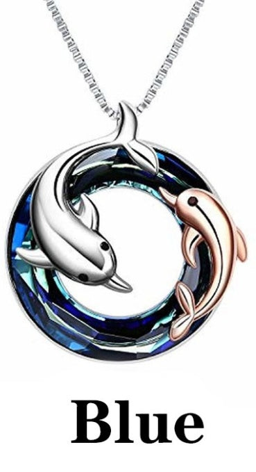 Colorful Circle Crystal Dolphin Pendant Necklace