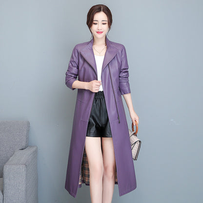 Women's Mid-length Slim-fit Over-the-knee Sheepskin Trench Coat