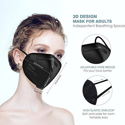 50pcs A Pack KN95 Face Masks, Breathable Comfortabl, Adults Black KN95 Masks, 5-ply Breathable Safety Masks Against PM2.5, Filter Efficiency Over 95%
