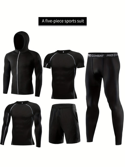 Men's 5-Piece Athletic Compression Gear Set – Quick-Dry, High-Stretch, & Durable for All-Season Training