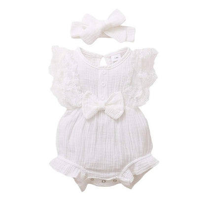 Infant And Toddler GirlsCandy-colored Lace Romper With Bib