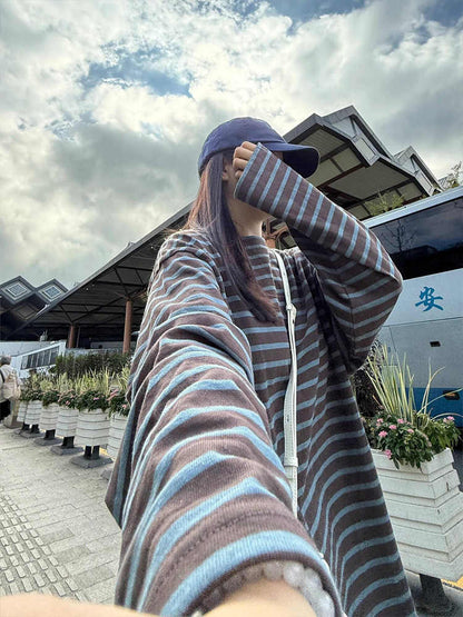 Korean Retro Striped Shoulder Long Sleeves