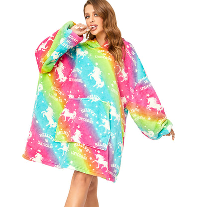 RONGTAI Oversized Wearable Blankets,Soft Plush Printed Sherpa Blanket Sweatshirt With Pockets,One Size Fits All