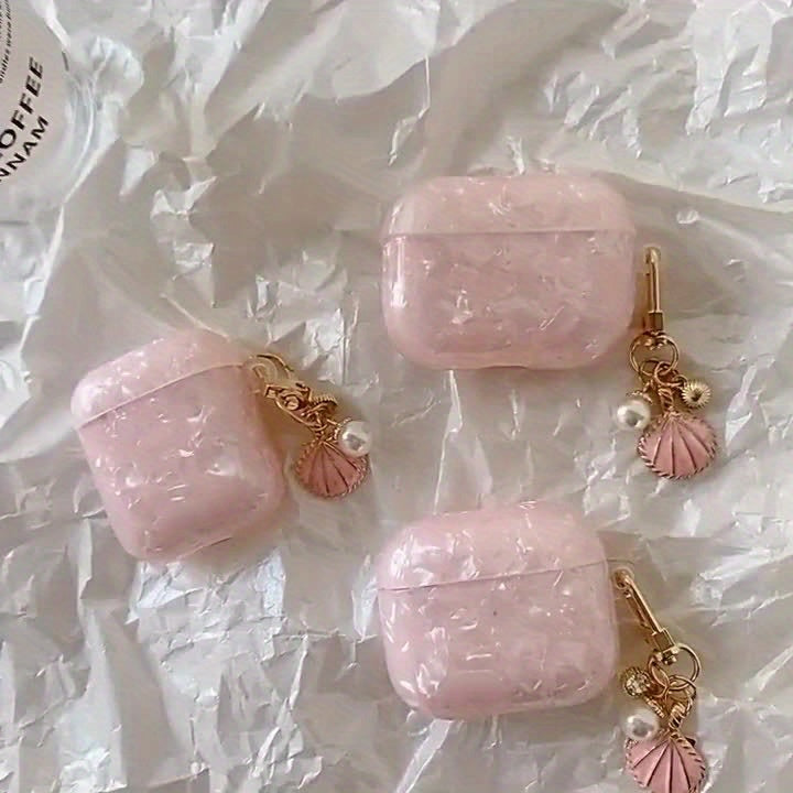 Pink Shell Pattern Case - Plus Shell Pendant, Durable Protective Case for AirPods Pro 2nd Gen, AirPod 1/2, AirPod 3