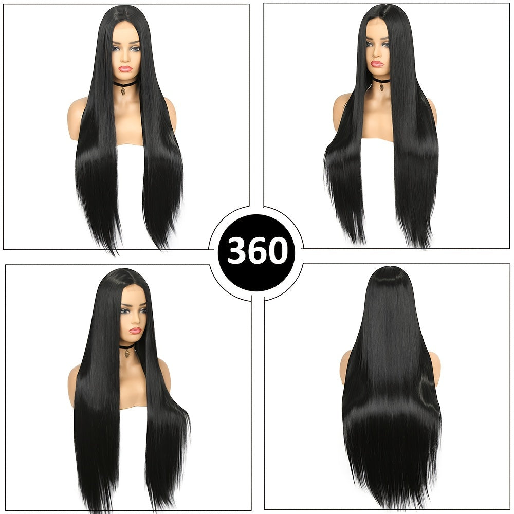 Elegant 26-Inch Black to Blonde Gradient Lace Front Wig - Long Straight Synthetic Hair with Natural Look, Heat Resistant, Ideal for Daily Wear & Cosplay