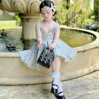 Premium High Quality Glitter Gown for Girls Custom Made in Vietnam Big Size 1 OEM ODM Floor-Length Dress for Kids' Party Wear