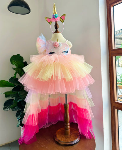 Unicorn Princess Dress for Baby Girls Long Train and Denim Fabric OEM ODM Made in Vietnam Party Style Kid Clothes