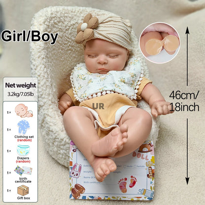 18' Lifelike Silicone Reborn Dolls Full Body Realistic Newborn Baby Doll with Closed Eyes Soft Platinum Silicone Baby Boy