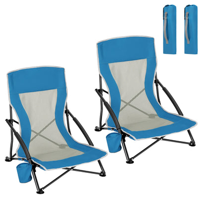 WOLTU Blue Foldable Camping Chair Portable Fishing Chair Beach Lounger Folding Armchair with Mesh Backrest Cup Holder Carry Bag