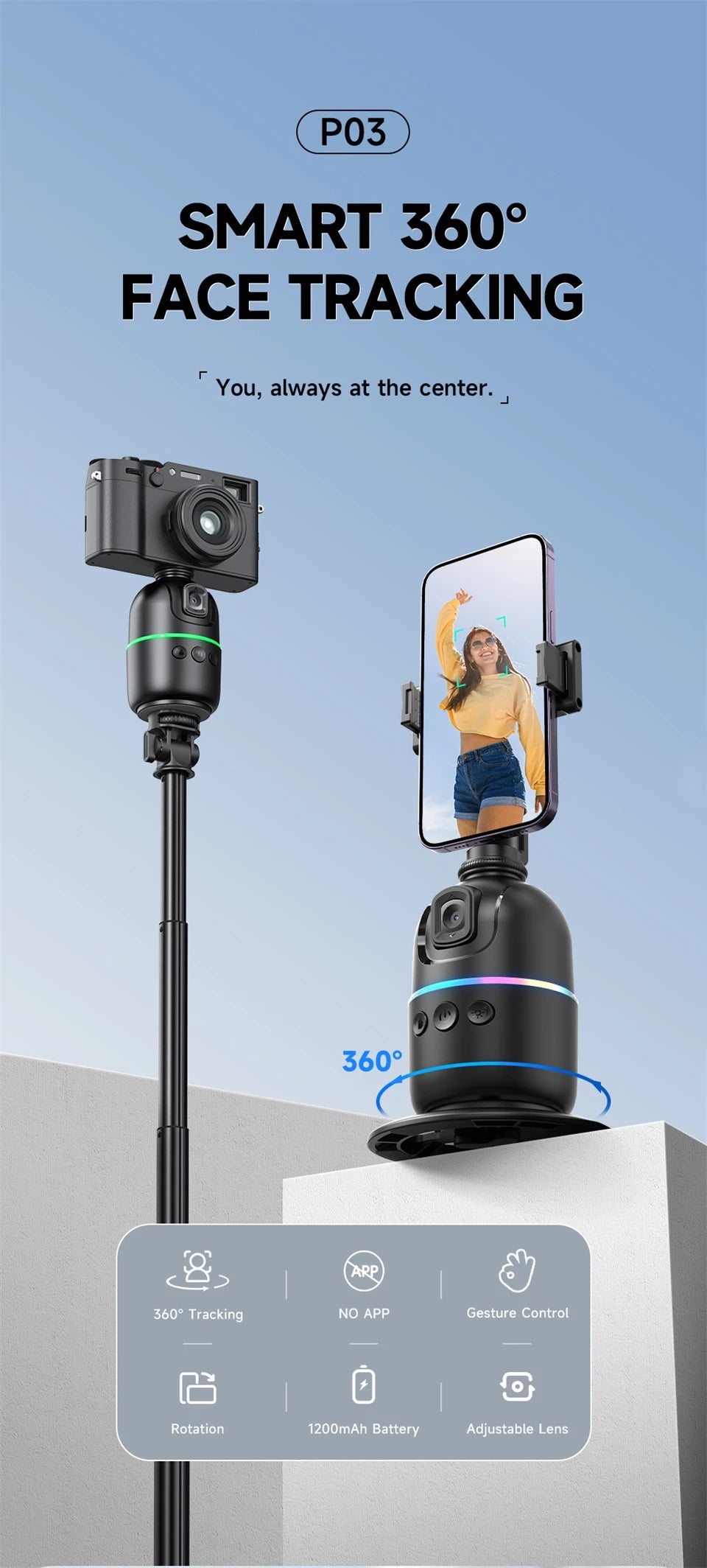 Roreta Multifunctional selfie stick with light anti shake shooting image stable for iPhone smartphone handheld gimbal stabilizer