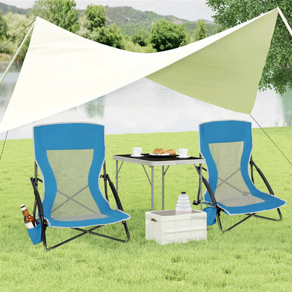 WOLTU Blue Foldable Camping Chair Portable Fishing Chair Beach Lounger Folding Armchair with Mesh Backrest Cup Holder Carry Bag