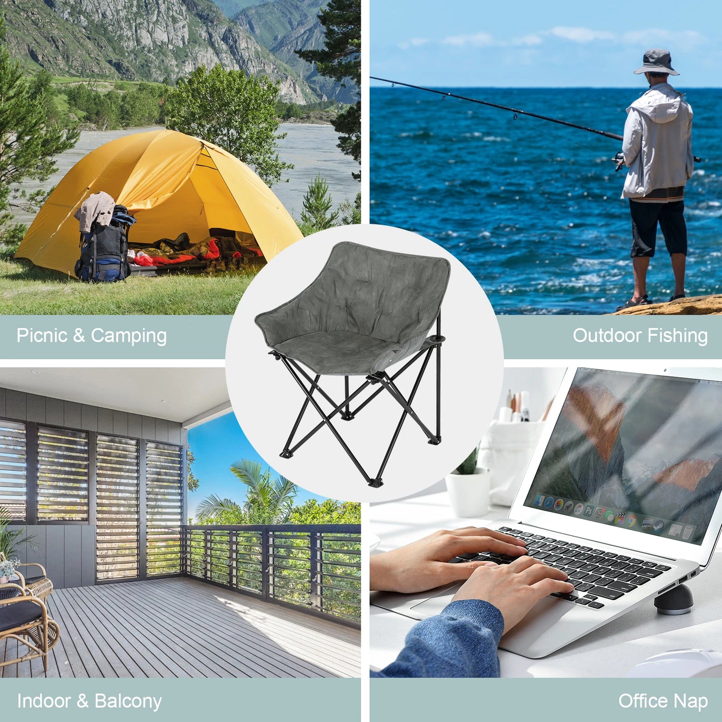 1PC Foldable Camping Lightweight Portable Fishing Chair Folding Armchair with Padded Seat Carry Bag  for Outdoor Beach Picnic