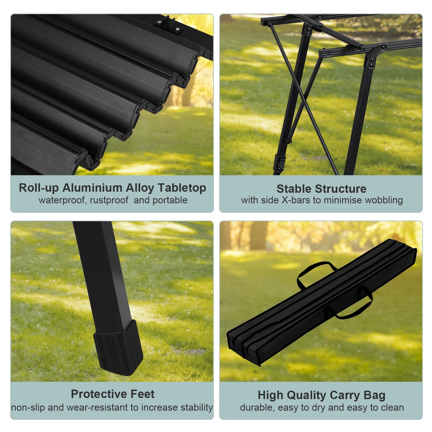 WOLTU Aluminum Folding Travel Camping Table with Carry Bag 120x68.5cm Adjustable Height Outdoor Garden Table for 4-6 People