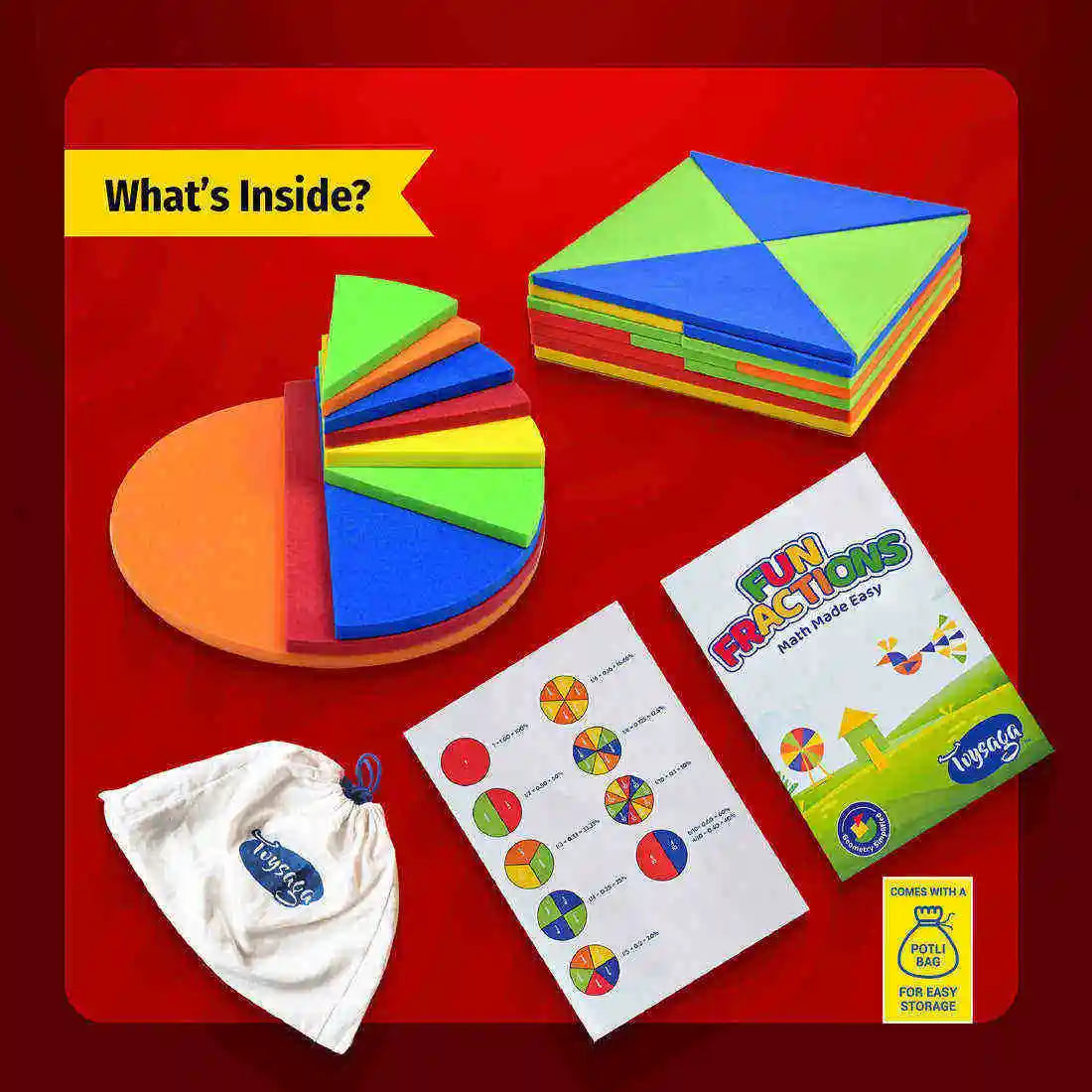 Toysaga Fun Fractions Foam Puzzle Educational Math Toy for Kids Ages 3-6 Years Colorful Shapes Learning Game